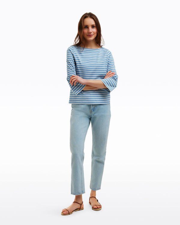 Corey Bell Sleeve Top in Blue Mariner Stripe