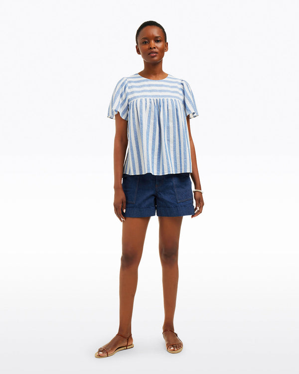 Flutter Sleeve Top in Wave Stripe