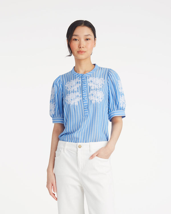 Puff Sleeve Top with Floral Embroidery