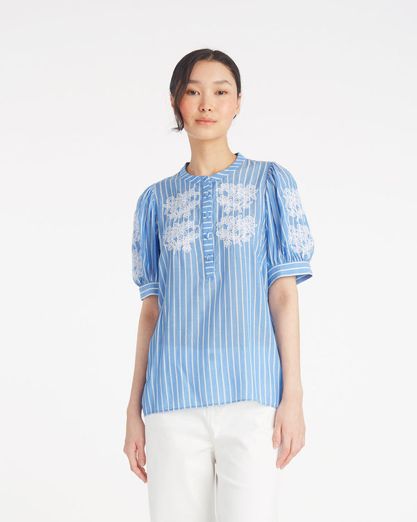 Puff Sleeve Top with Floral Embroidery