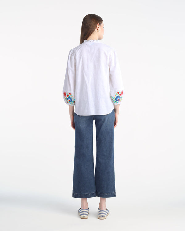 Long Sleeve Top with Floral Embroidery