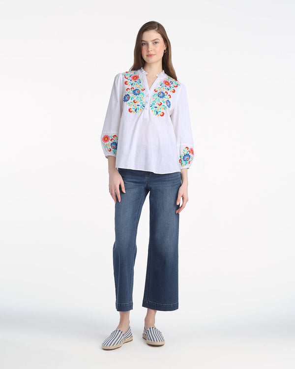 Long Sleeve Top with Floral Embroidery