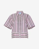 Short Sleeve Cropped Button Down in Dotted Stripes Jacquard