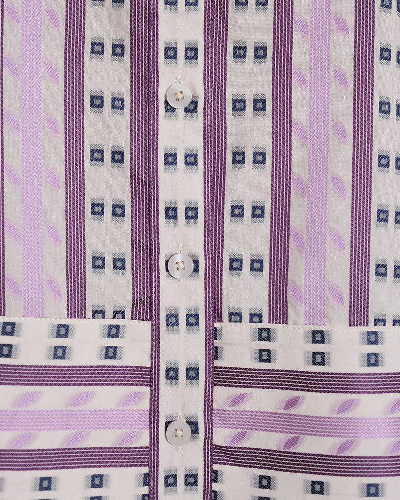 Short Sleeve Cropped Button Down in Dotted Stripes Jacquard